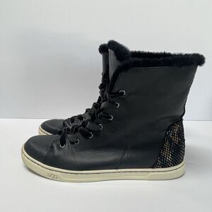 UGG Croft Exotic Velvety Snakeskin Faux Fur Black Leather Lace Up Sneaker 11